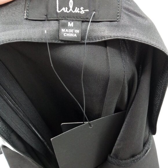 Lulus Hollywood Woman Black Satin Midi Dress Size M Spaghetti Strap Drape Ruched - Picture 13 of 13